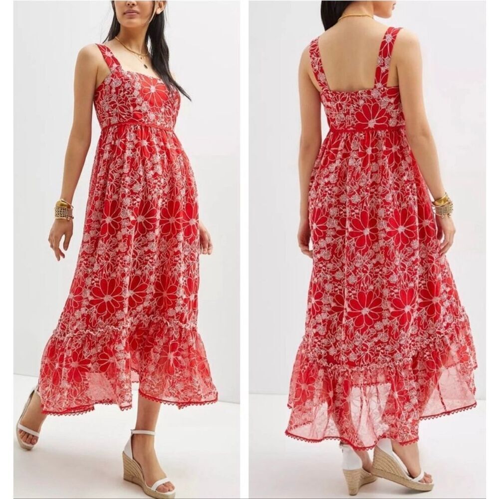 Anthropologie X Sachin and Babi red embroidered midi dress 6 - Picture 1 of 15